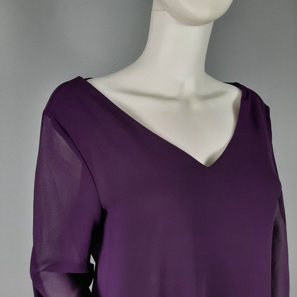 Tobi Womens Sheer Blouse Size Medium Purple Strappy Open Back V-Neck Long Sleeve - Picture 2 of 7